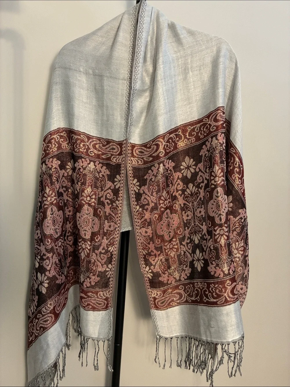 Women’s Shawl Wrap Paisley Floral Metallic Boho Patterned Fringe 27x70